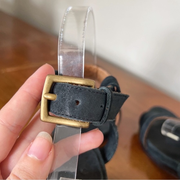 Billy Reid • black suede block heel sandals ankle strap leather stacked buckle - Picture 5 of 8